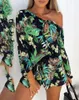 Kvinnors spårsättningar semester strand semester kläder mode streetwear kvinnors sommar kostym sexig v-ringning blommor växter tryck topp bundna shorts