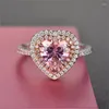 Anneaux de cluster Anneaux-pour-femmes S925 Rose Coeur Pierre Artificielle Topaze Maiden-Cœur Diamant Bague De Mariage De Mariée Anel Fine Bijoux