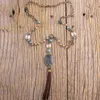Подвесные ожерелья MD мода богемные ювелирные украшения Длинные натуральные камни с крестом каменной кисточки для женщин подарок