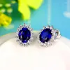 Stud￶rh￤ngen Vintage Ruby Red Aquamarine Luxury Female Blue Sapphire Oval Sterling Silver Wedding For Women