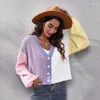 Women's Sweaters Outside Will Die Cross-border For Bump Color Knitting Cardigan Spell Easy Brief Paragraph Sweater Female Winter