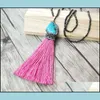 Pendant Necklaces 5 Strands Hematite Beads Chains Necklace Howlite Blue Stone Tassel Charm Pendants Pave Crystal Rhinestone Jewelry Dhuu6