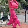 ブーツワイドフィットオーバーレイシューズ女性ハイチャンキーヒールニーハイプラットフォームブーツ折り畳むスクエアトゥスリップオンロングブーツ T221028