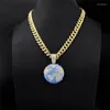 Pendant Necklaces Iced Out Blue Earth Cubic Zircon Necklace With 13mm Miami Cuban Chain Chokers For Men Fashion Hip Hop Party Jewelry