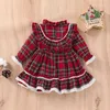 Sukienki dziewczynki 1-7y Dziewczynki Dziewczyny świąteczne sukienka Baby Baby Lace Trime z długim rękawem Ruffle Plaid Vintage Party Princess Autumn Ubranie 221101