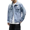 Jackets masculinos homens de jeans azul claro e casacos buracos jean primavera outono de tamanho grande casual 5xl