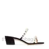 LuxuryWomens Sandal Slpeper Shoes Подличная кожа с жемчужинами Сандаловая жемчужная скольжения блок-каблук квадратный ноги 35-42