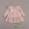 Fille robes Pudcoco 2022 enfant en bas âge bébé automne robe décontracté à manches longues col rond couleur unie à volants une ligne lâche 1-4T