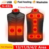 Heren Vesten 13/9 Gebieden Verwarmd Vest Mannen Vrouwen Usb Jas Verwarming Thermische Kleding Jacht Winter BlackS-6XL