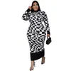 Women Casual Plus -Size -Kleider karierte Druck Langarm Crew Neck Empire Kleid Swing Sunddress