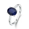 Cluster Rings Gem's Ballet Classic 2.02ct Oval Natural Blue Sapphire Wedding Band Ring Pure 925 Sterling Silver Simple for Women