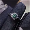 Bagues De Grappe Bagues De Grappe À La Mode 925 Sterling Sier 0 5Ct Couleur Verte Moissanite Bague Fleur Pour Femme Plaqué Or Blanc Réglable Dhkid