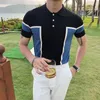 Erkek Polos Kontrast Moda Yüksek Renkli Son Polo Gömlek Erkekler Kısa Kollu Yaz Koreli Kaziye Örgü T-Shirt Lüks Mizaç