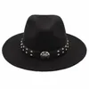 Bérets femmes hommes laine feutre Fedora chapeau avec large bord dame papa noir Jazz parrain Cloche Steampunk Panama casquette taille 56-58 CM