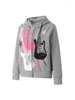 Women's Hoodies Y2k Full Zip Up Hoodie Women Men Oversized Goth Sweatshirt E-Girl Rhinestone Long Sleeve Graphic Jacket Streetwear