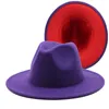 ベレー帽レッド/グリーンパッチワークの女性帽子ユニセックスパナマウールフェドーラレディースワイドブリムパーティートリルビーカウボーイハットファッションジャズキャップ