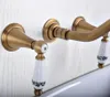 Bathroom Sink Faucets Antique Brass Double Handles Basin Mixer Faucet Tap Wall Mount 3 Hole Cold Water