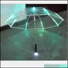 Umbrellas Cool Umbrella With Led Features 8 Transparent Rib Light Flashlight Handle /By H1015 Drop Delivery 2022 Home Garden Houseke Dht2W