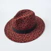 Berets Woollen Leopard-print Top Hat - Stylish Flat-brimmed Jazz Mens Fedora