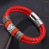 Bangle Fashion Business Men's Woven Red Double Leather Armband Rostfritt st￥l Magnetiskt sp￤nne Creative Simple Charms presenter