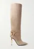 Bota feminina de inverno botas longas TOM-FORD-BOOT couro de bezerro feminino cadeado e saltos dourados bico fino vestido de festa de casamento bombas 35-42 botas altas