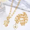 Pendant Necklaces FLOLA Cuban Link Chain Eye Heart Necklace Copper Zircon Crystal Clasp Butterfly Collar Fashion Jewelry Gift Nkeb090