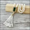 Pendant Necklaces Red/Green Zircon Charm Pendant Cz Micro Pave Connector Natural Shell Pearl Beads Chain Tassels Women Jewelry Neckl Dhcrt