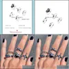 Cluster Rings Cluster Rings 5Pcs Punk Gothic Heart Sword Set For Women Vintage Metal Sier Color Skl Butterfly Charms Finger Jewelry Dhik3