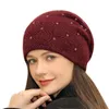 Kogelcaps papa hoeden voor vrouwen elegante trendy warme dikke zachte stretch kabel gebreide winterhoed met parel kralen koe print honkbal pet