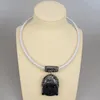 Pendant Necklaces 19" Black Jasper Buddha White Leather Choke Necklace