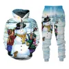Traccetti da uomo divertenti Snowman 3D Stampa 3D con cappuccio/pantaloni/tuta a tema natalizio per bambini uomini da donna set di tusa hip hop street wear