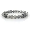 Strand Natural Gray Map Stone Men's Bracelet Stainless Steel Rhinestone Beads Bracelets&Bangle Male Yoga Prayer Energy Jewelry