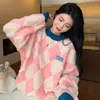 Argyle Women Sweater Winter Pullover Knitted Jumper Loose Korean Fashion Patchwork Thick Warm Winter Ladies Coats New