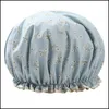 Shower Caps Hair Bonnet Bath Sauna Accessories For A Printing Color Waterproof Shower Cap Bathing Double Layered Hat 371 Drop Delive Dh1Aj