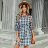 Women's Fall Clothes Designer Dress Autumn Winter 2022 Single Breasted Fashion Plaid Tie Waist Bodycon Long Sleeve Dresses For Women