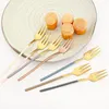 식기 세트 6pcs/set small fork 304 스테인레스 스틸 케이크 세트 차 간식 칼날 디저트 과일 저녁 식사은 제품