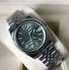 Smooth Bezel Watches Green Dial Steel Mens 36mm Sapphire Glass Watch Automatisk mekanisk rostfritt