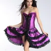 Bustiers & Corsets Festival Lady Gothic Steampunk Corset With Skirt Costume Slimming Waist Outfit Elegant Purple Royal Court Halloween