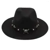 Berretti Lana Nera Donna Uomo Cappello Fedora Tesa Larga Chapeu Cloche Padrino Cappellino Jazz SteamPunk Cintura Pirata Taglia 56-58CM