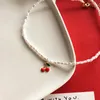 Choker koreański elegancki symulowane perełowe naszyjniki dla kobiet dziewczęta Wedding Efmel Red Cherry Naszyjnik Summer Bijoux Colares
