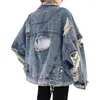 Women's Jackets Autumn Spring Korean Women Hole Denim Jacket 2022 Loose Frayed Bomber Manteau Femme Abrigo De Mujer