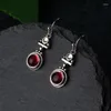 Kedjor Retro Moonstone Red Agate Earrings Women's European and American Fashion Thai Silver Eardrops