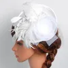 Basker Brud Bröllop Vit Huvudbonad Elegant Damer Mariage Mesh Fascinator Hatt Fancy Veils Chapeau Keps Mode Huvudbonader Damer