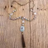 Подвесные ожерелья MD мода богемные ювелирные украшения Длинные натуральные камни с крестом каменной кисточки для женщин подарок