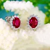 Stud￶rh￤ngen Vintage Ruby Red Aquamarine Luxury Female Blue Sapphire Oval Sterling Silver Wedding For Women