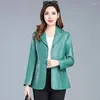 Kadın Suits 2022 Moda Bahar Sonbahar Pu Deri Ceket Kadınlar Kısa Blazers Coat Dış Giyim Lady Slim Suit Tepeler Günlük Kadın