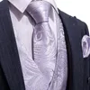 남자들 조끼 가벼운 보라색 남자 웨딩복 vest paisley jacquard fol ral silk aistcoat handkerchief tie set barry.wang design