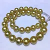 Chaînes énorme charmant 18 "12-14mm naturel mer du Sud véritable collier de perles rondes dorées pour femmes bijoux
