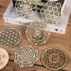 Sous-verres en bois tapis pour tasses rond bois motif Floral chinois sculpté Texture thé sous-verre pour Table basse décor à la maison cadeau de pendaison de crémaillère