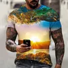 T-shirt da uomo T-shirt a tema natura Stampa 3D casual Girocollo Fashion Street Personality Trend Tessuto di alta qualità